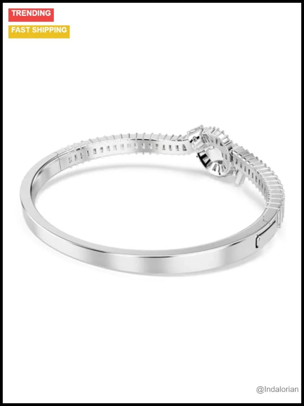 Swarovski Crystal Baguette Cut Bangle Bracelet Push Button Closure